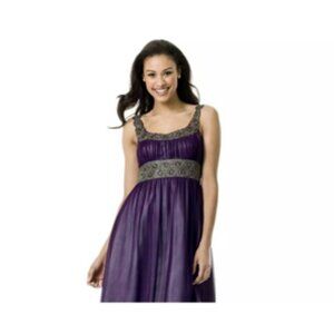 Adrianna Papell Floor Length Silk Beaded Sequined Evening Formal Dress Plum